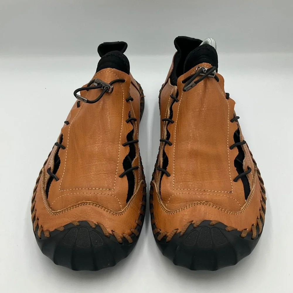 Mens‎ Tan Leather Hand Stitched Toggle Lace 11.5 Loafers Shock Absorber Size 45
